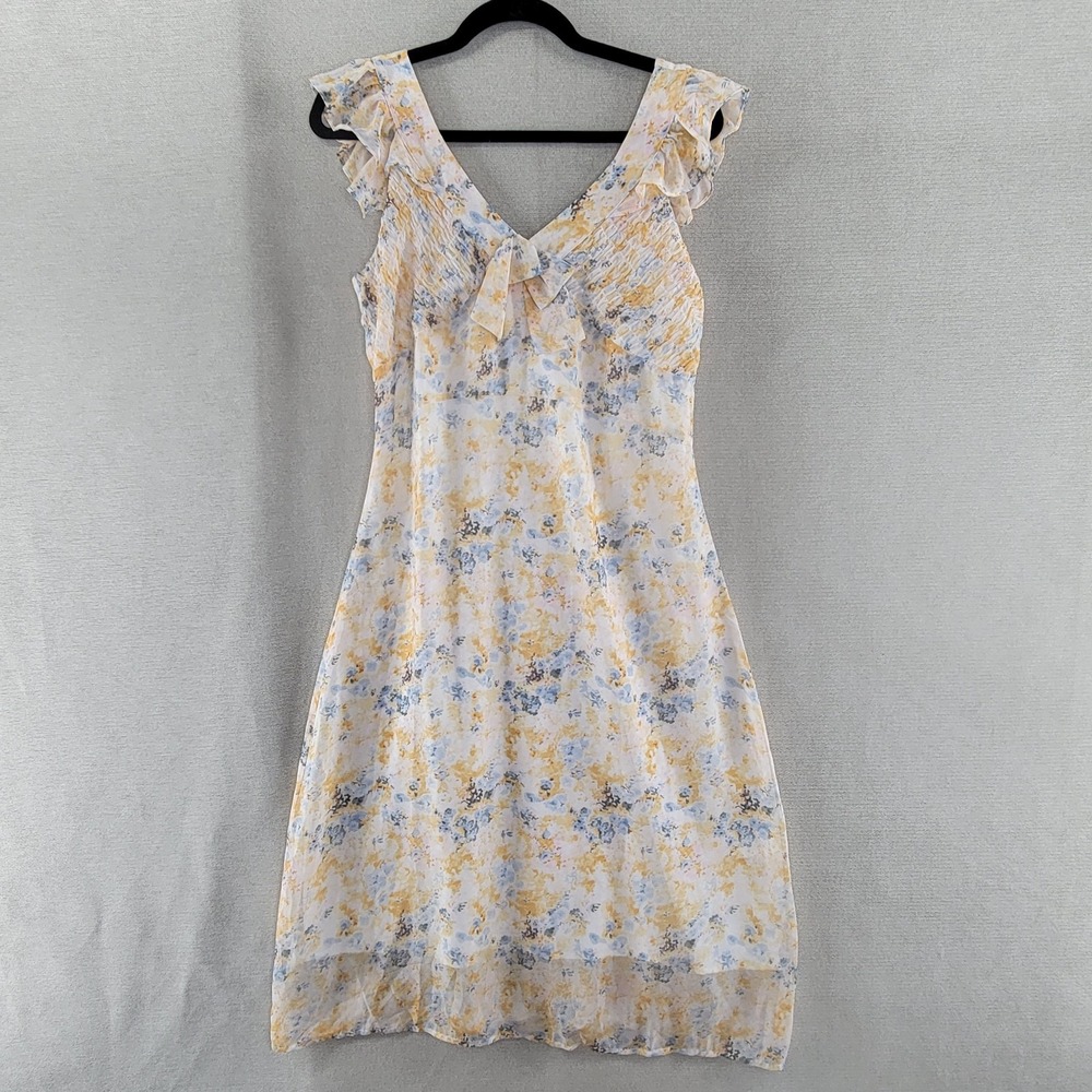 Simple Retro Womens Dress Vanessa Chiffon Fairy Ruffled Babydoll Midi Size Large